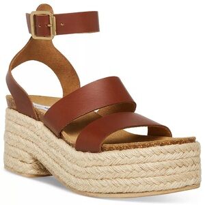NWT STEVE MADDEN Women's Kelton Platform Espadrille Cognac Sandals